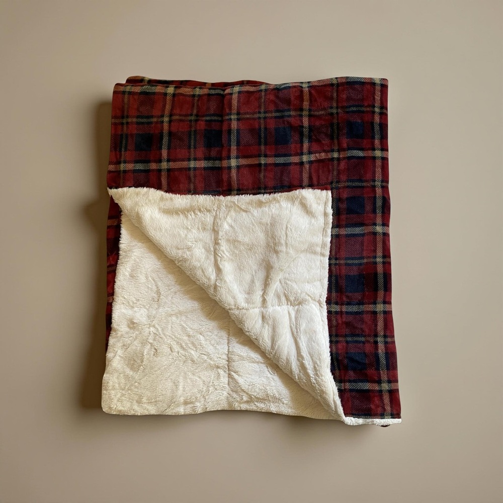 Cuddl Duds Red Plaid Sherpa Throw Blanket 50x60 EUC